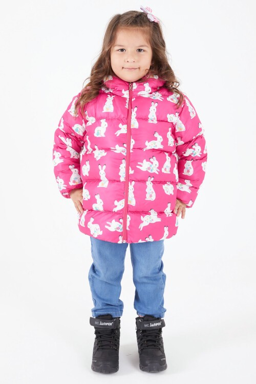 Kız Çocuk Tavşan Baskılı Mont 15605