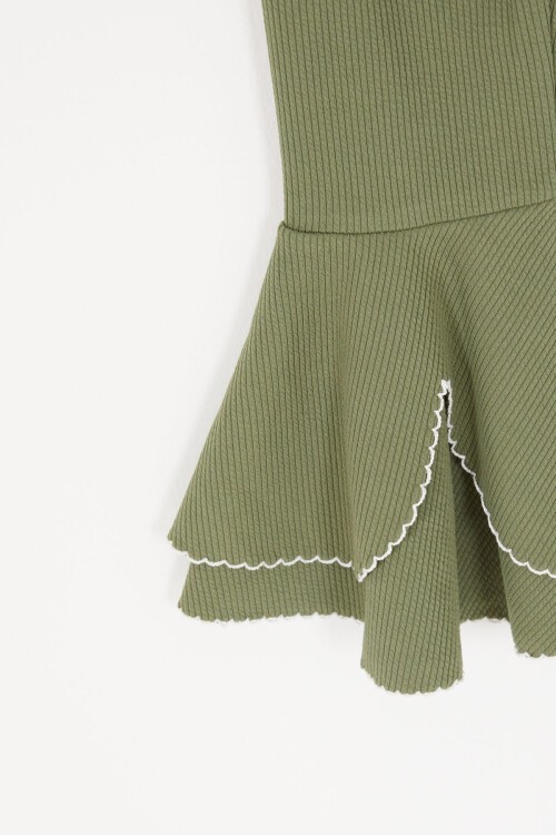 Kız Çocuk Volanlı Haki İspanyol Paça Tayt 16988