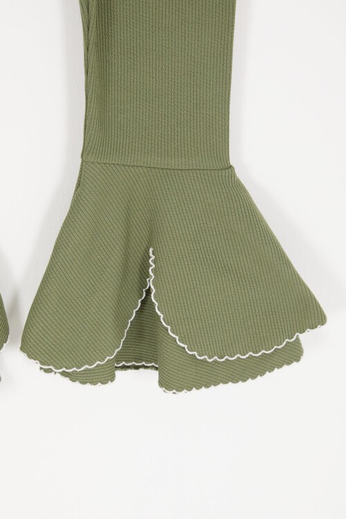 Kız Çocuk Volanlı Haki İspanyol Paça Tayt 16988