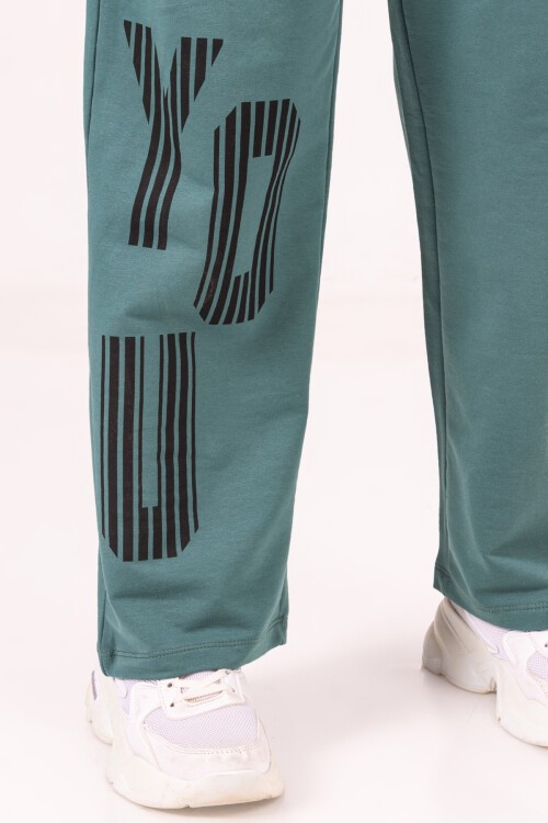 Kız Çocuk Yeşil Kapüşonlu Yazı Baskılı Takım 17186