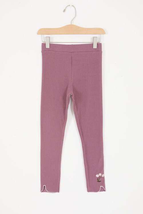 Koyu Pembe Çiçek Nakışlı Fitilli Kız Çocuk Tayt 16993