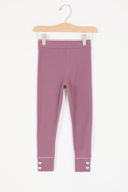 Koyu Pembe Kalp Düğmeli Fitilli Kız Çocuk Tayt 16893