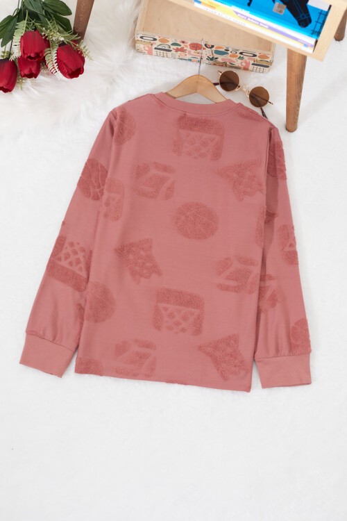 Bordo Nakış Desenli Erkek Çocuk Sweatshirt 17342