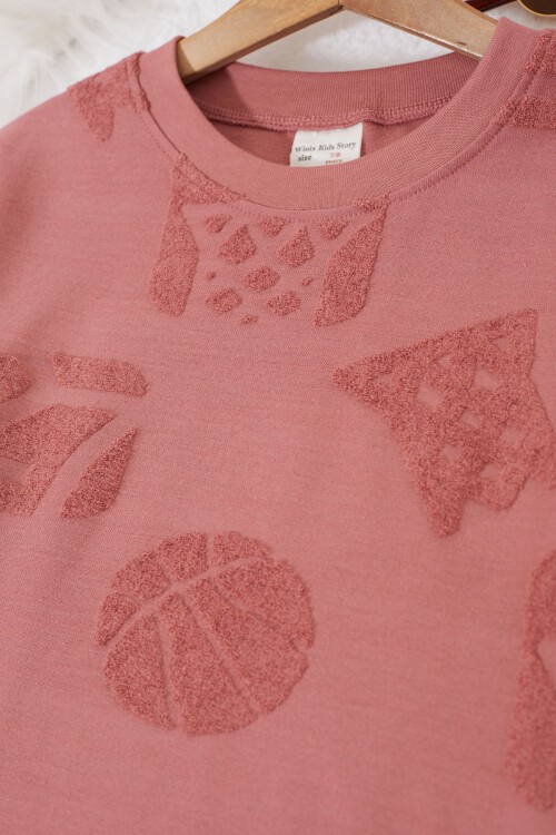 Bordo Nakış Desenli Erkek Çocuk Sweatshirt 17342