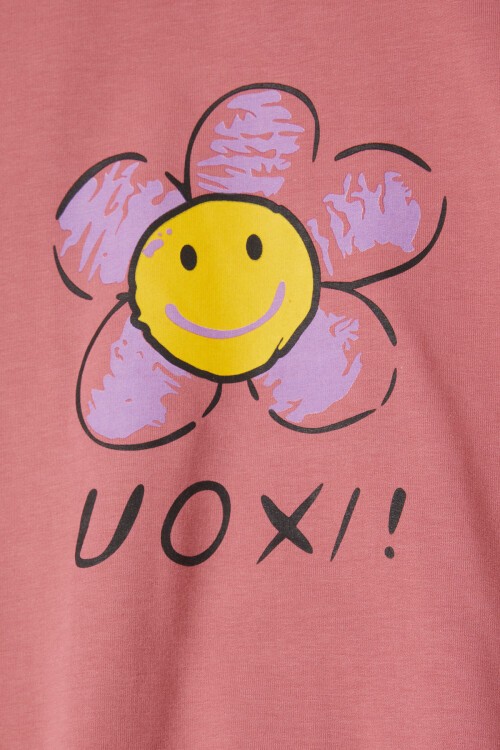 Koyu Pembe Papatya Baskılı Kız Çocuk Sweatshirt 16615