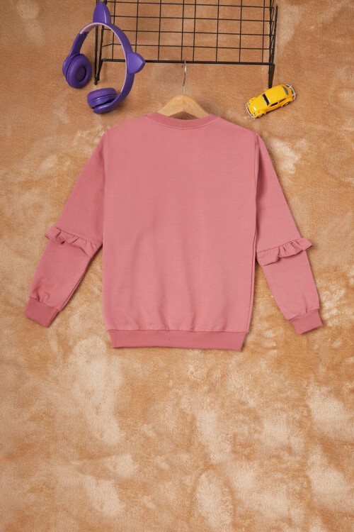 Koyu Pembe Papatya Baskılı Kız Çocuk Sweatshirt 16615