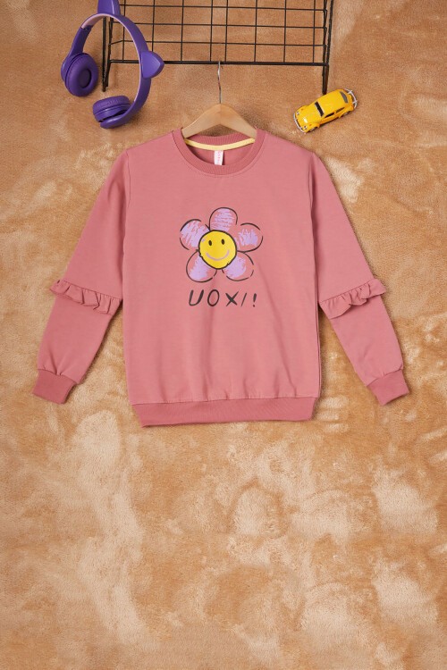 Koyu Pembe Papatya Baskılı Kız Çocuk Sweatshirt 16615