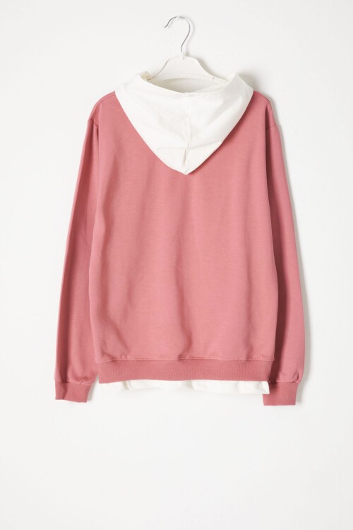 Koyu Pembe Simple Yazı Baskı Kapüşonlu Kız Sweatshirt 16598