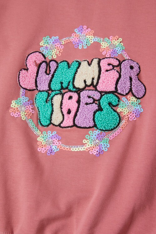 Koyu Pembe Summer Yazı Nakışlı Kız Çocuk Sweatshirt 16584