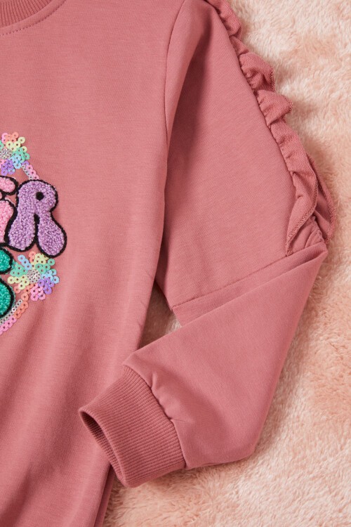 Koyu Pembe Summer Yazı Nakışlı Kız Çocuk Sweatshirt 16584