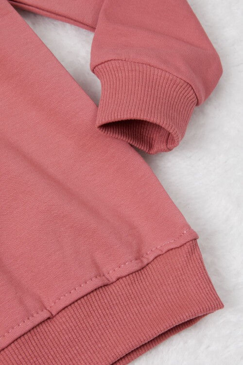 Koyu Pembe Tavşan Nakışlı Yazılı Kız Çocuk Sweatshirt 16944