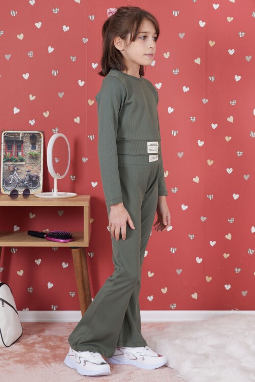 Koyu Yeşil Fitilli İspanyol Paça Kız Çocuk Crop Takım 17262