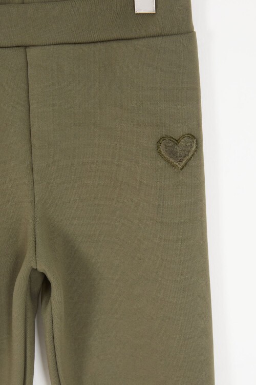 Koyu Yeşil Kalp Nakışlı İçi Peluş Kız Çocuk Tayt 17094