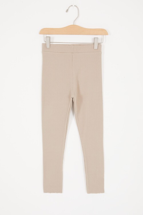 Krem Çiçek Nakışlı Fitilli Kız Çocuk Tayt 16992