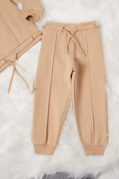 Krem Çiçek Nakışlı Kız Bebek Eşofman Takımı 17016