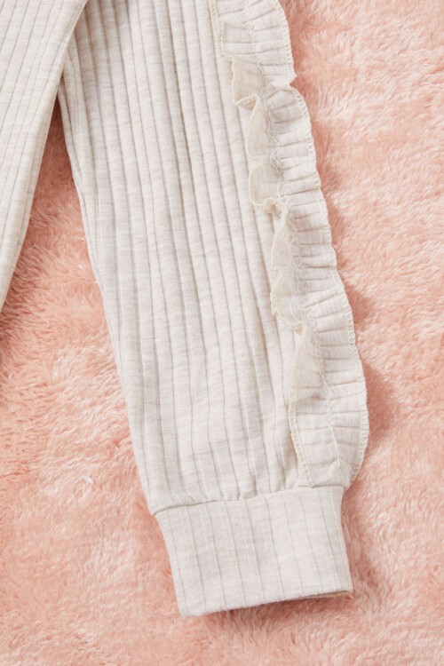 Krem Fırfırlı Kedi Nakışlı Kız Çocuk Badi 16578