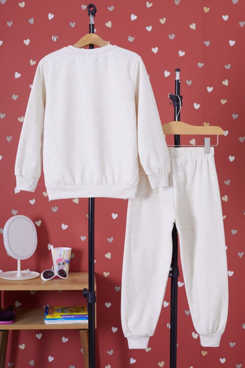 Krem Gökkuşağı Baskılı Şardonlu Kız Çocuk Eşofman Takımı 17345