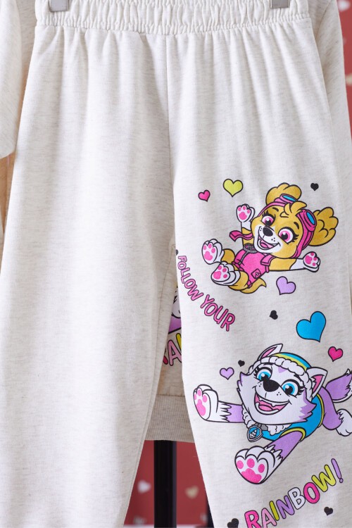 Krem Gökkuşağı Baskılı Şardonlu Kız Çocuk Eşofman Takımı 17345