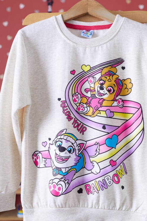 Krem Gökkuşağı Baskılı Şardonlu Kız Çocuk Eşofman Takımı 17345