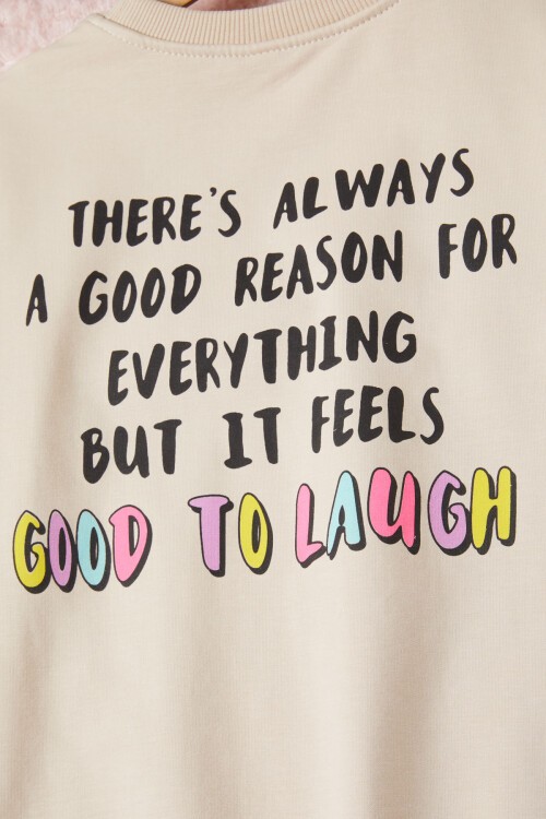 Krem Gülen Yüz Sırtı Baskılı Kız Çocuk Sweatshirt 16705