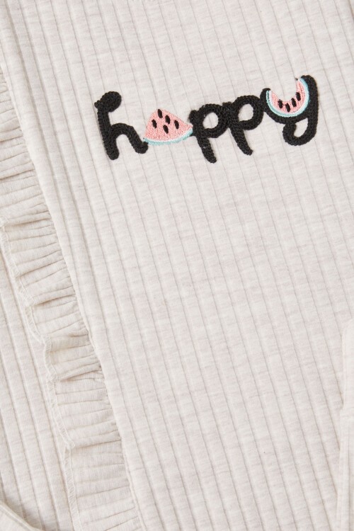 Krem Happy Yazılı Fırfırlı Kız Çocuk Takımı 16719