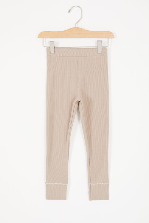 Krem Kalp Düğmeli Fitilli Kız Çocuk Tayt 16892