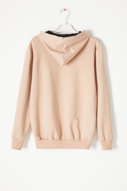 Krem Kanguru Cepli Kapüşonlu Unisex Çocuk Sweatshirt 16783