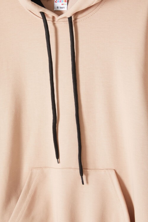 Krem Kanguru Cepli Kapüşonlu Unisex Çocuk Sweatshirt 16783