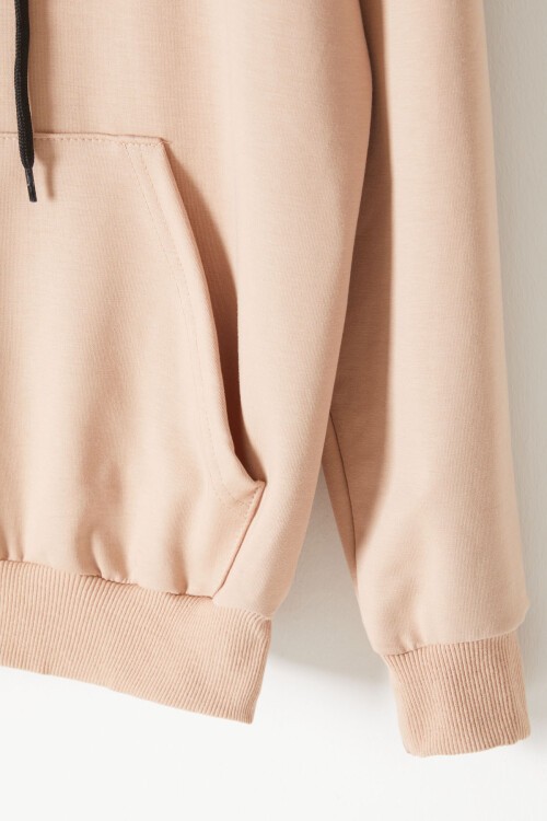 Krem Kanguru Cepli Kapüşonlu Unisex Çocuk Sweatshirt 16783