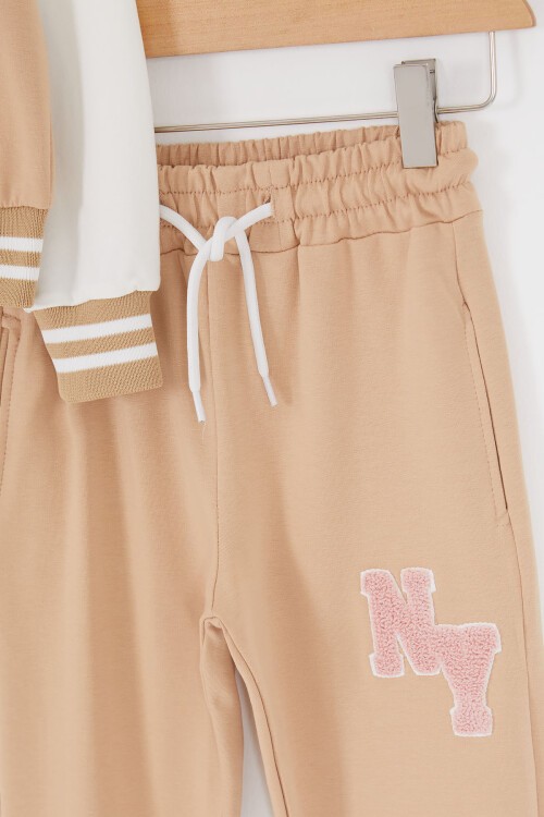 Krem NY Nakışlı Sırt Baskılı Kız Çocuk Kolej Takımı 16937