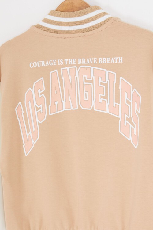 Krem NY Nakışlı Sırt Baskılı Kız Çocuk Kolej Takımı 16937