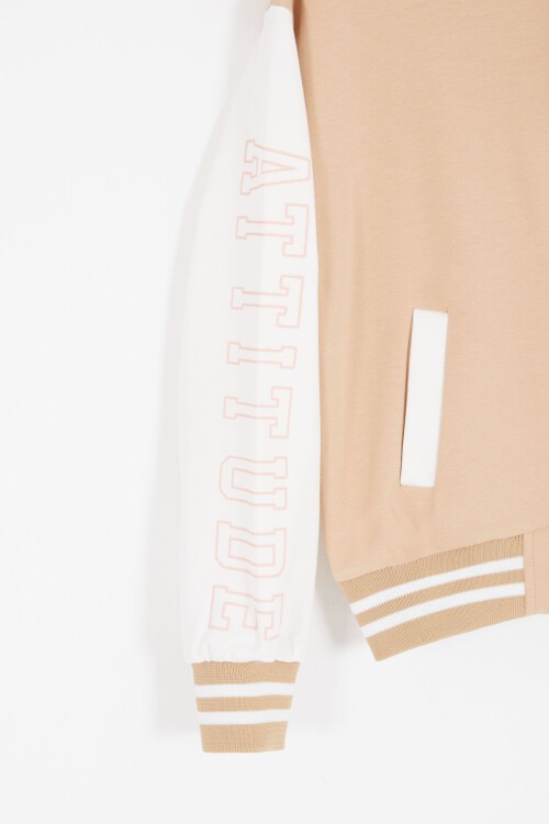 Krem NY Nakışlı Sırt Baskılı Kız Kolej Eşofman Takımı 17008