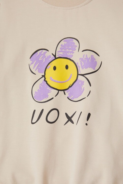 Krem Papatya Baskılı Kız Çocuk Sweatshirt 16614