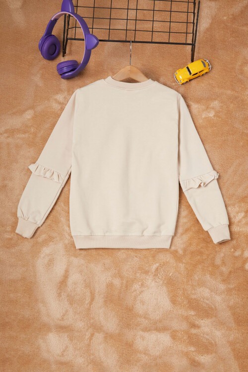 Krem Papatya Baskılı Kız Çocuk Sweatshirt 16614