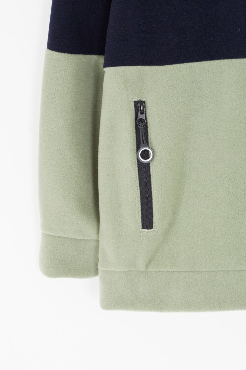 Krem Renk Bloklu Polarlı Kapüşonlu Unisex Çocuk Sweatshirt 16906