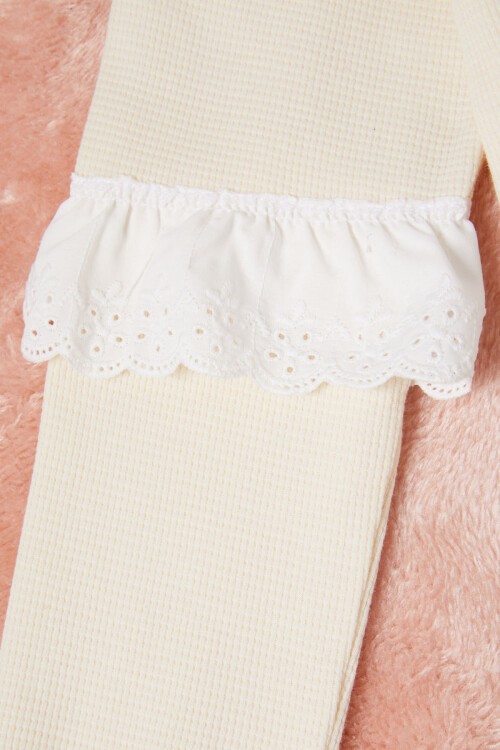 Krem Smile Nakışlı Kız Çocuk Waffle Sweatshirt 16589