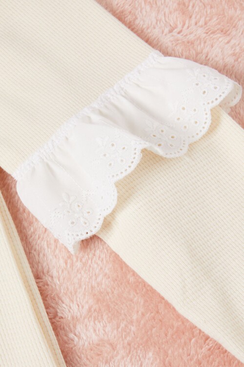 Krem Smile Nakışlı Kız Çocuk Waffle Sweatshirt 16589