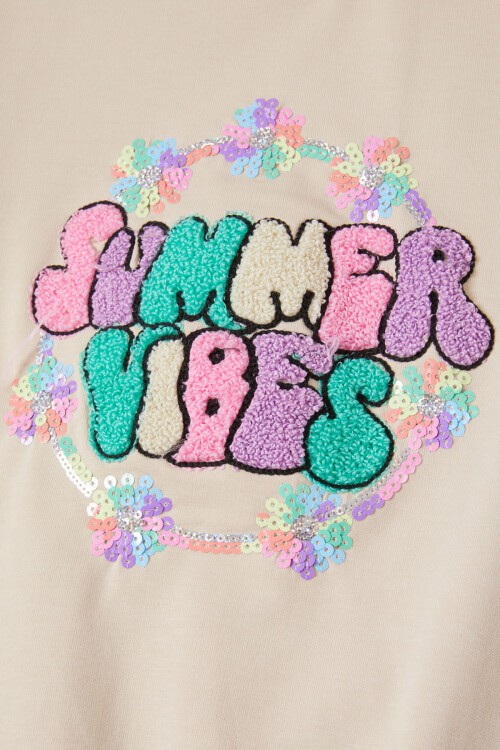 Krem Summer Yazı Nakışlı Kız Çocuk Sweatshirt 16581