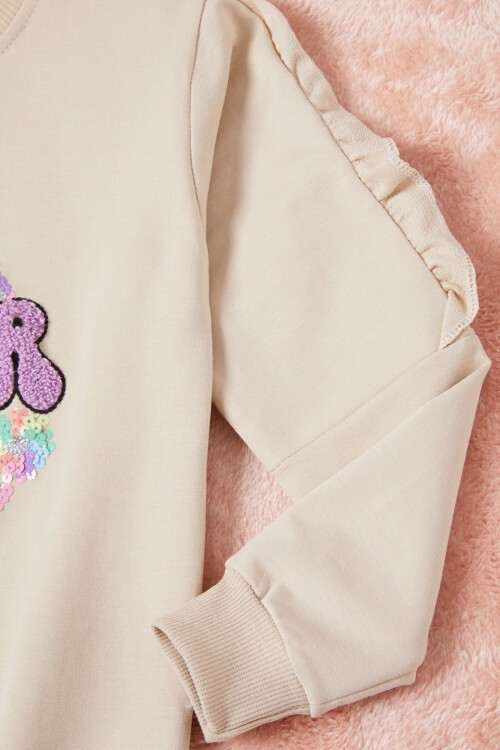 Krem Summer Yazı Nakışlı Kız Çocuk Sweatshirt 16581