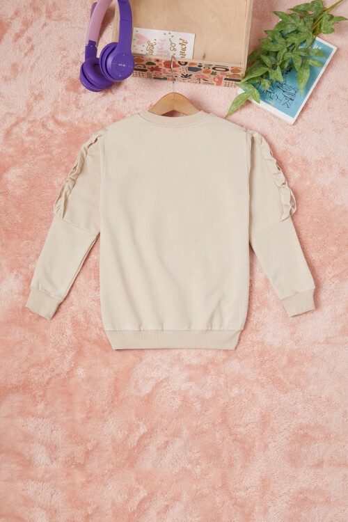 Krem Summer Yazı Nakışlı Kız Çocuk Sweatshirt 16581