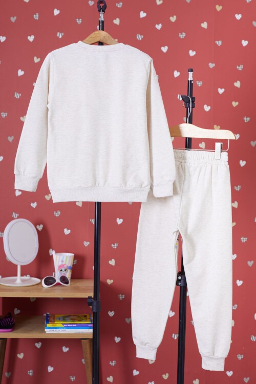 Krem Unicorn Baskılı Şardonlu Kız Çocuk Eşofman Takımı 17355