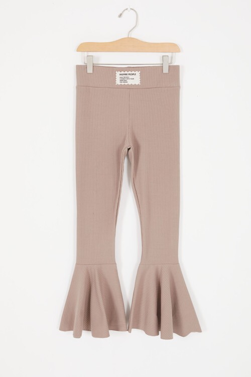 Krem Volanlı Fitilli Kız Düz Tayt 16874