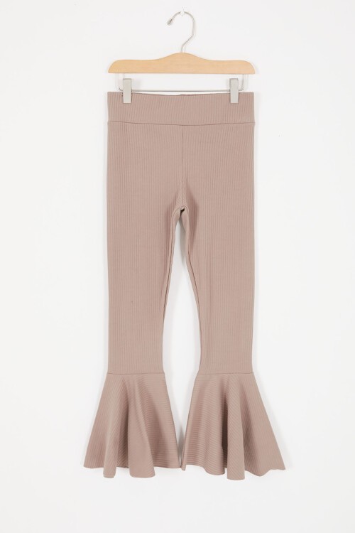 Krem Volanlı Fitilli Kız Düz Tayt 16874