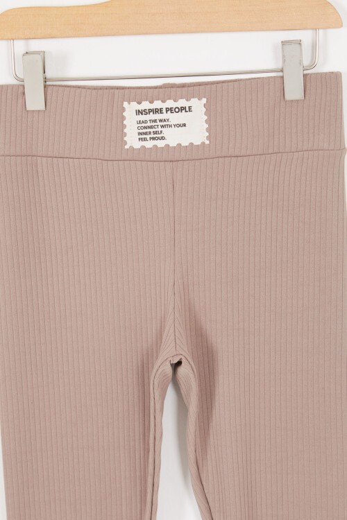 Krem Volanlı Fitilli Kız Düz Tayt 16874