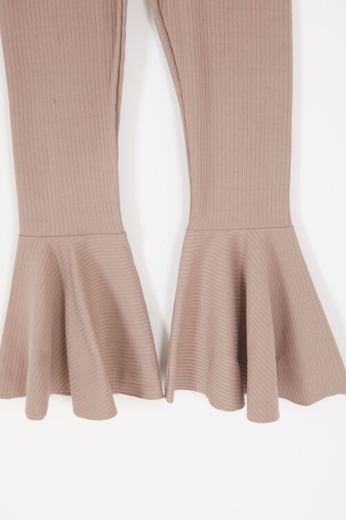 Krem Volanlı Fitilli Kız Düz Tayt 16874