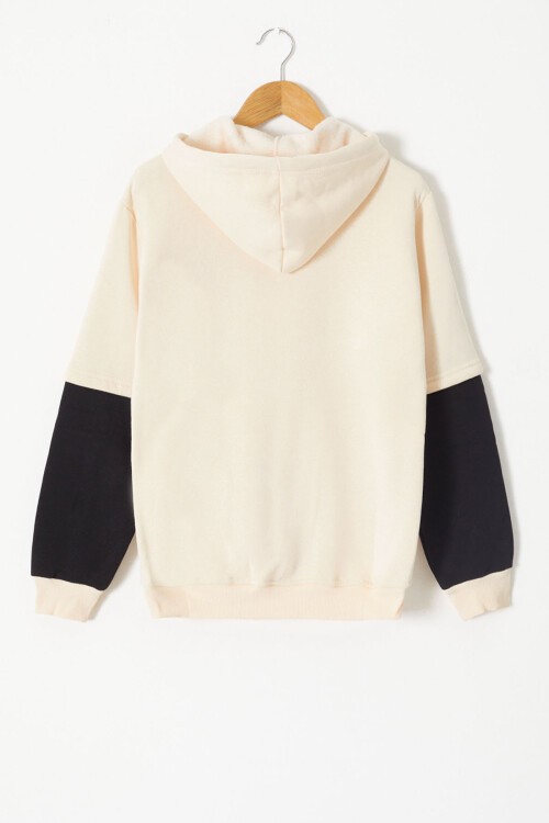 Krem Yazılı Şardonlu Erkek Çocuk Kapüşonlu Sweatshirt 17252