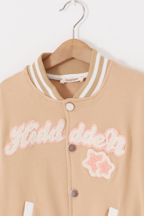 Krem Yıldız Nakışlı Kolej Ceketli Kız Eşofman Takımı 17009