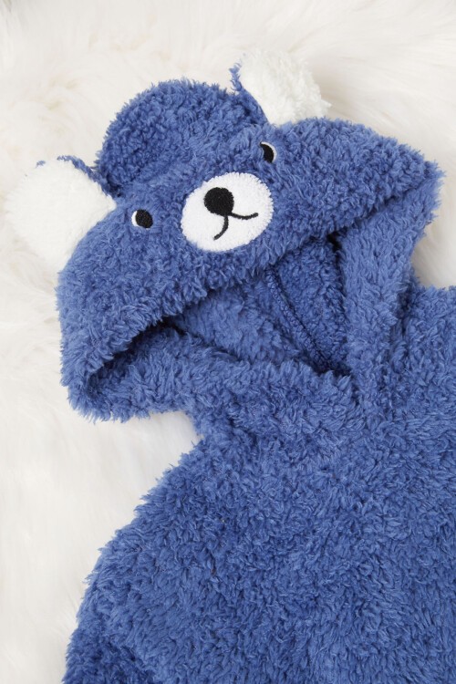 Lacivert Ayıcık Nakışlı Erkek Bebek Peluş Eşofman Takımı 17162