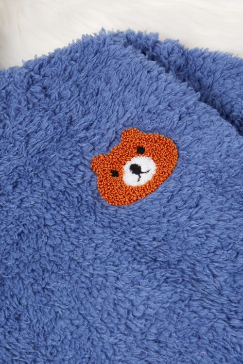 Lacivert Ayıcık Nakışlı Erkek Bebek Peluş Eşofman Takımı 17162