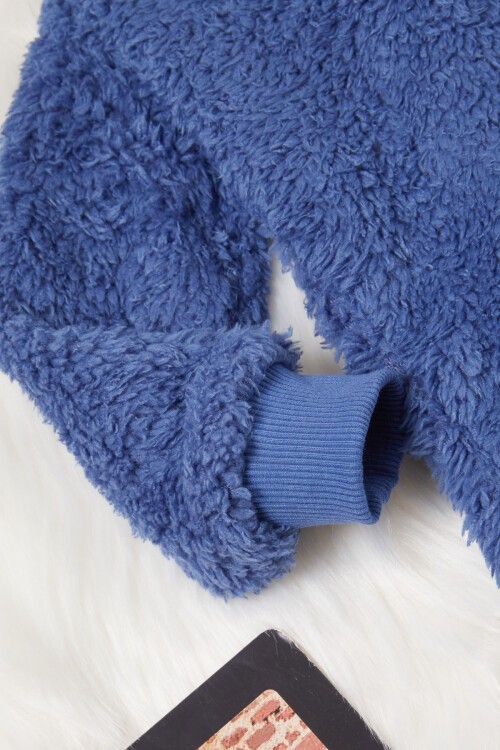 Lacivert Ayıcık Nakışlı Erkek Bebek Peluş Eşofman Takımı 17162